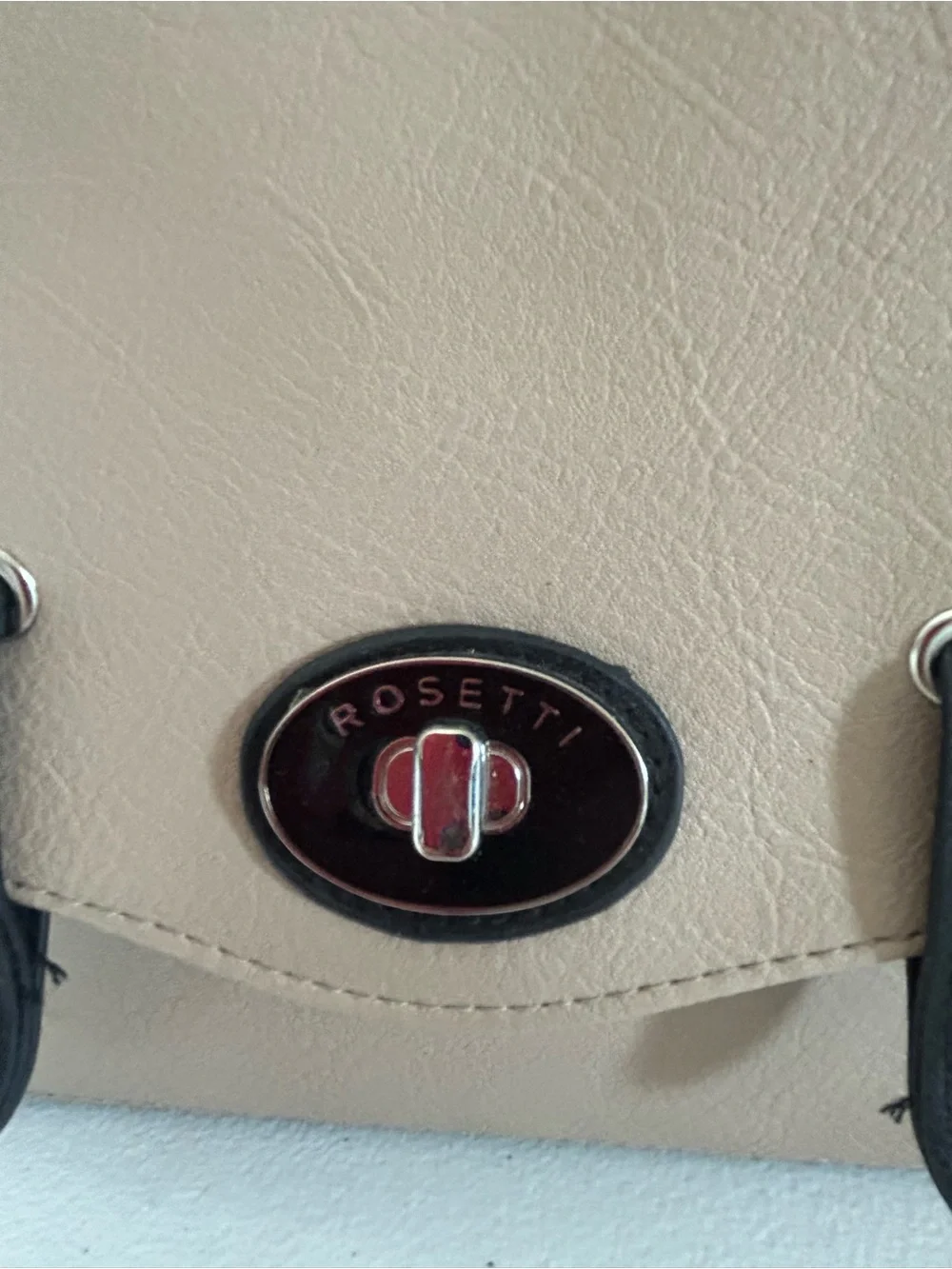 Rosetti Taupe Satchel with Black Straps and Gray Sides